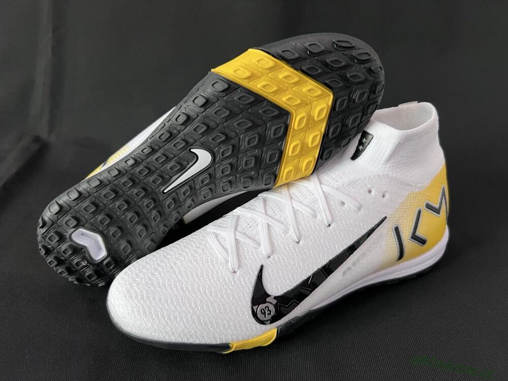 Unisex KM x Nike Air Zoom Mercurial Superfly 10 Elite TF Artificial Turf High-Tops Football Shoes - White/Black/Yellow
