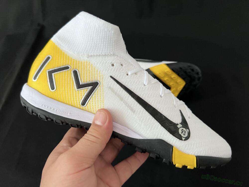 Unisex KM x Nike Air Zoom Mercurial Superfly 10 Elite TF Artificial Turf High-Tops Football Shoes - White/Black/Yellow