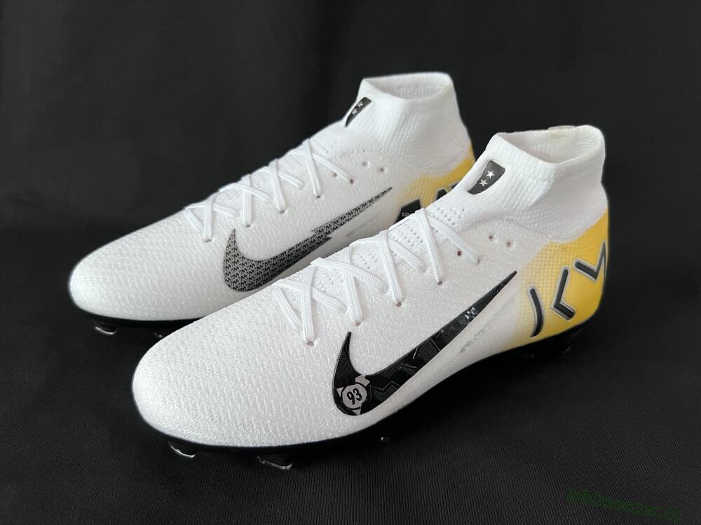 Unisex KM x Nike Air Zoom Mercurial Superfly 10 Elite FG Firm Ground High-Tops Football Boots - White/Black/Yellow