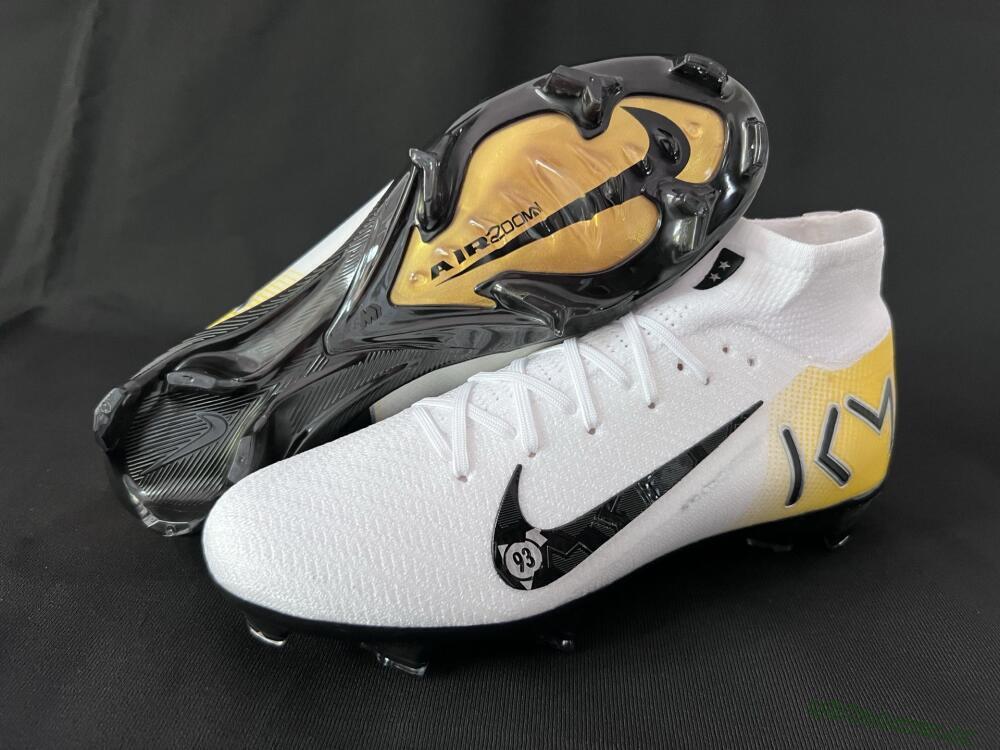 Unisex KM x Nike Air Zoom Mercurial Superfly 10 Elite FG Firm Ground High-Tops Football Boots - White/Black/Yellow