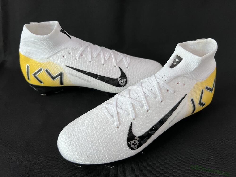 Unisex KM x Nike Air Zoom Mercurial Superfly 10 Elite FG Firm Ground High-Tops Football Boots - White/Black/Yellow