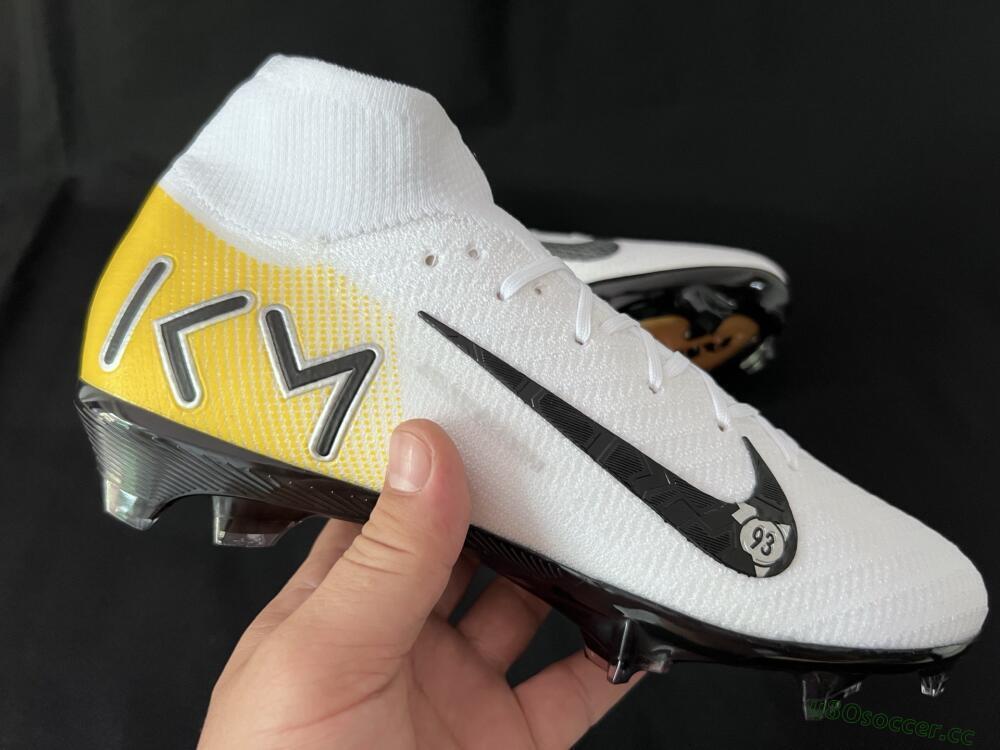Unisex KM x Nike Air Zoom Mercurial Superfly 10 Elite FG Firm Ground High-Tops Football Boots - White/Black/Yellow