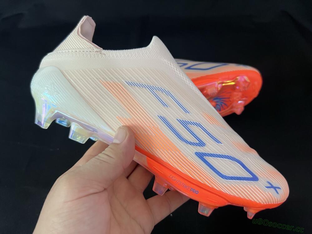 Men's Adidas F50+ Elite Lightstrike Pro Laceless FG Firm Ground Low-Tops Football Boots - Pink/Orange/White