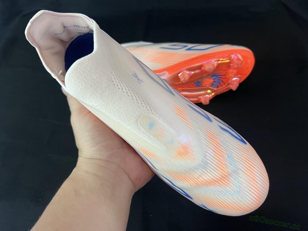 Men's Adidas F50+ Elite Lightstrike Pro Laceless FG Firm Ground Low-Tops Football Boots - Pink/Orange/White