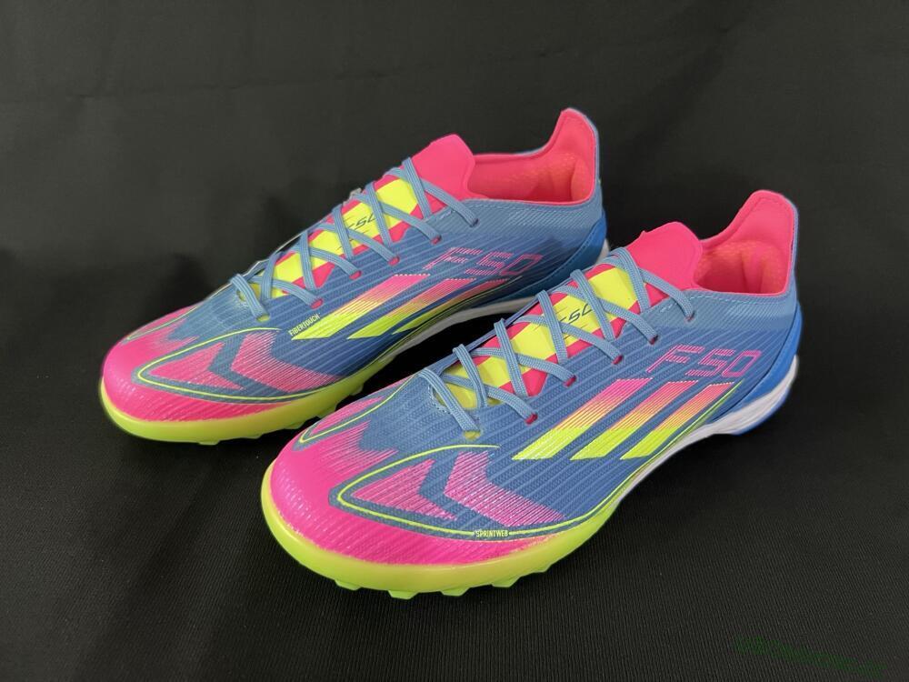 Men's Adidas F50 Elite TF Artificial Turf Low-Tops Football Shoes - Blue/Pink/Yellow