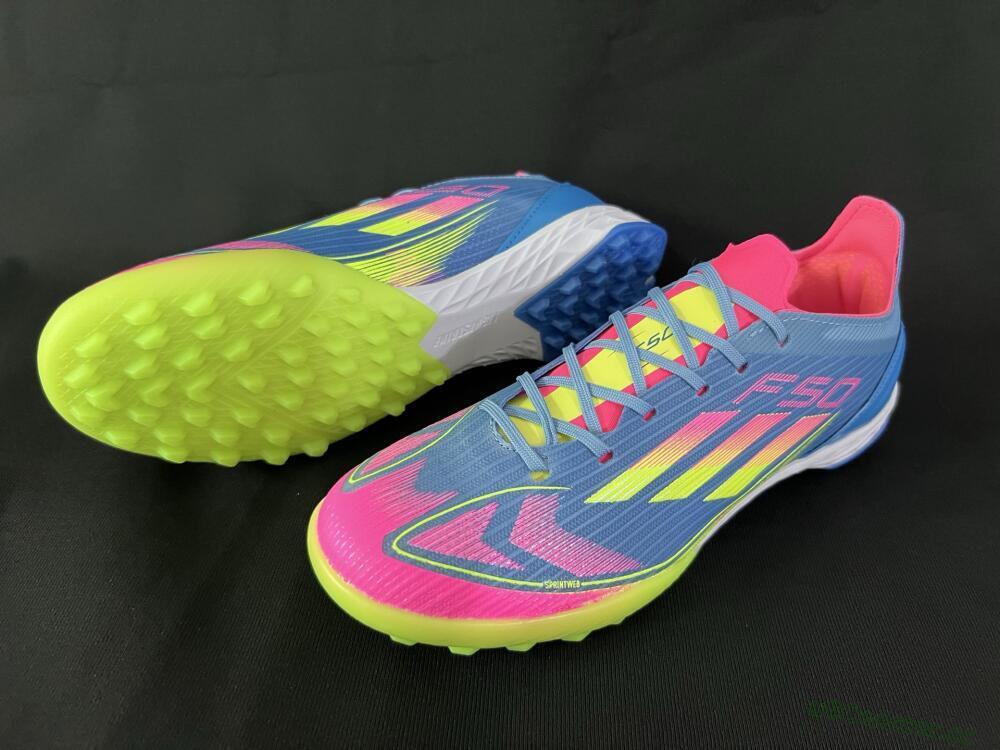 Men's Adidas F50 Elite TF Artificial Turf Low-Tops Football Shoes - Blue/Pink/Yellow