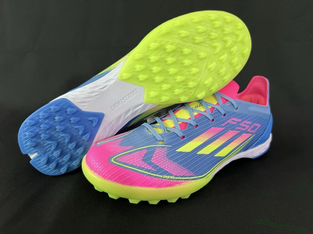 Men's Adidas F50 Elite TF Artificial Turf Low-Tops Football Shoes - Blue/Pink/Yellow