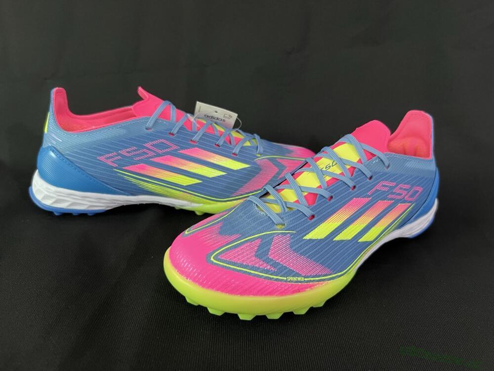 Men's Adidas F50 Elite TF Artificial Turf Low-Tops Football Shoes - Blue/Pink/Yellow