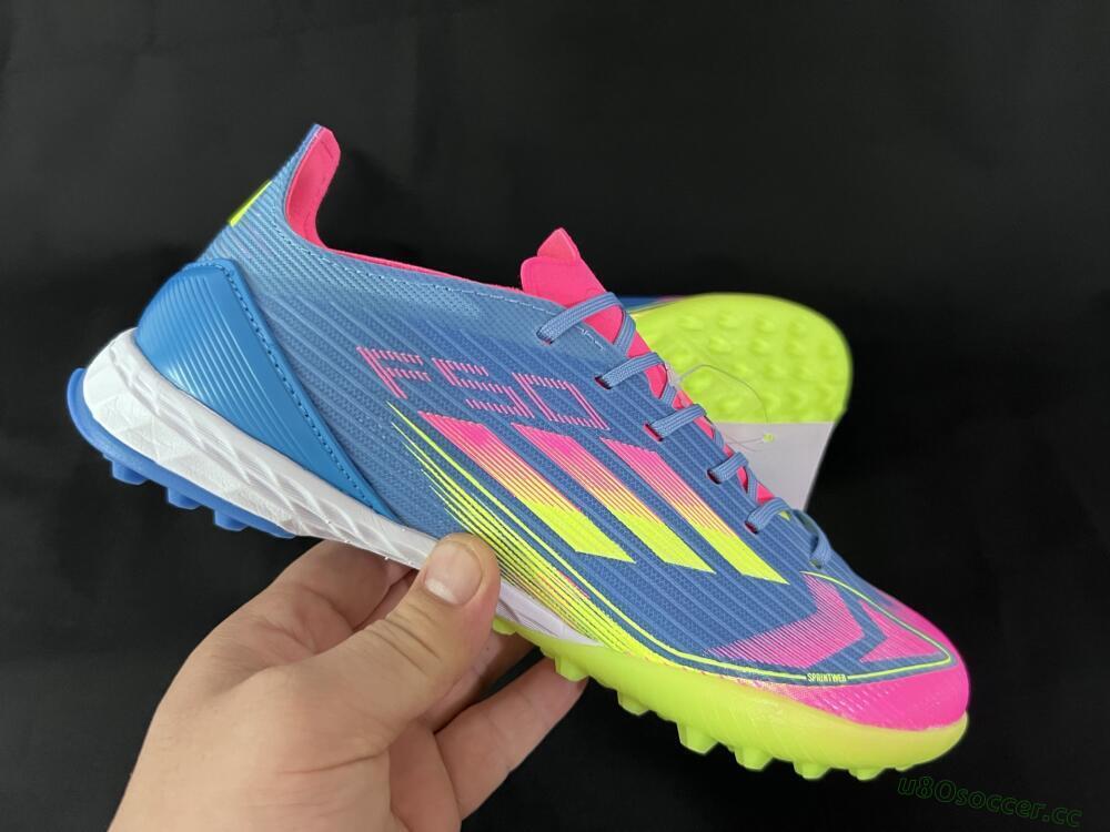 Men's Adidas F50 Elite TF Artificial Turf Low-Tops Football Shoes - Blue/Pink/Yellow