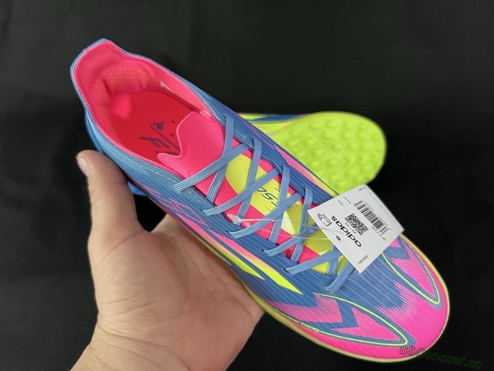 Men's Adidas F50 Elite TF Artificial Turf Low-Tops Football Shoes - Blue/Pink/Yellow