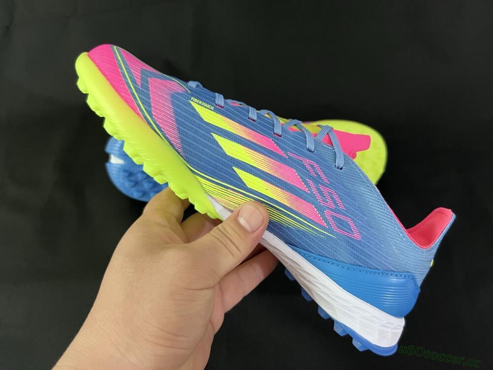 Men's Adidas F50 Elite TF Artificial Turf Low-Tops Football Shoes - Blue/Pink/Yellow