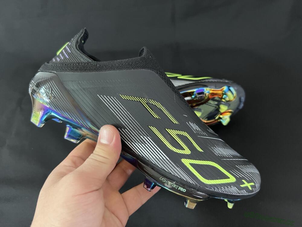Unisex Adidas F50+ Lightstrike Pro Laceless FG Firm Ground Low-Tops Football Boots - Black/Silver/Yellow
