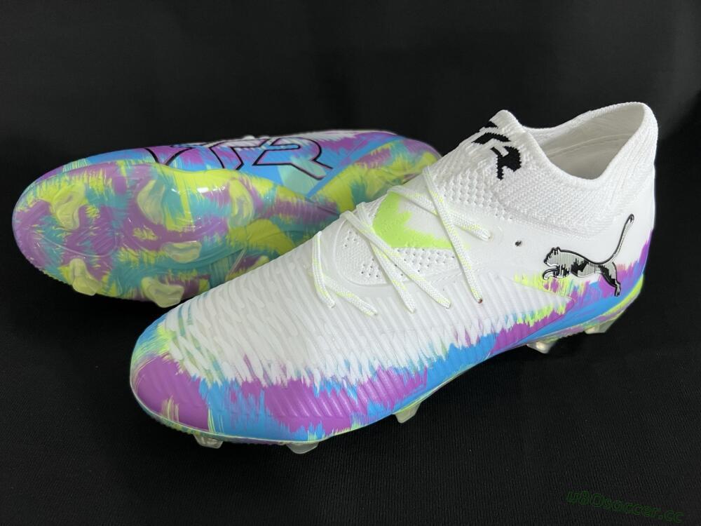 Men's Puma Future 8 Ultimate FG Firm Ground Low-Tops Football Boots - White/Blue/Yellow