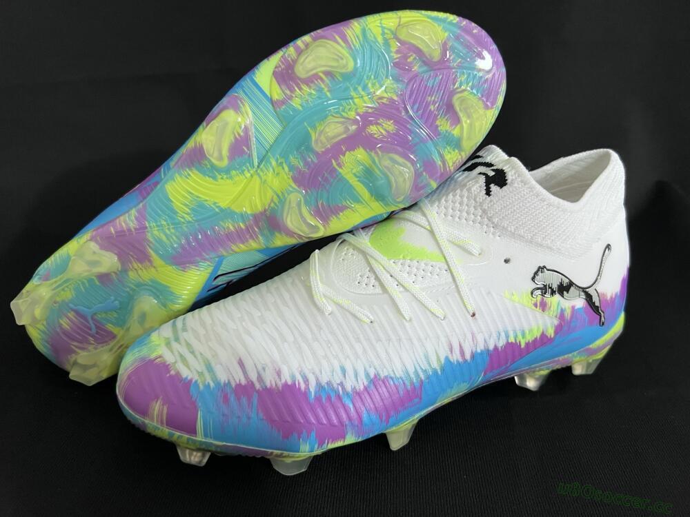 Men's Puma Future 8 Ultimate FG Firm Ground Low-Tops Football Boots - White/Blue/Yellow