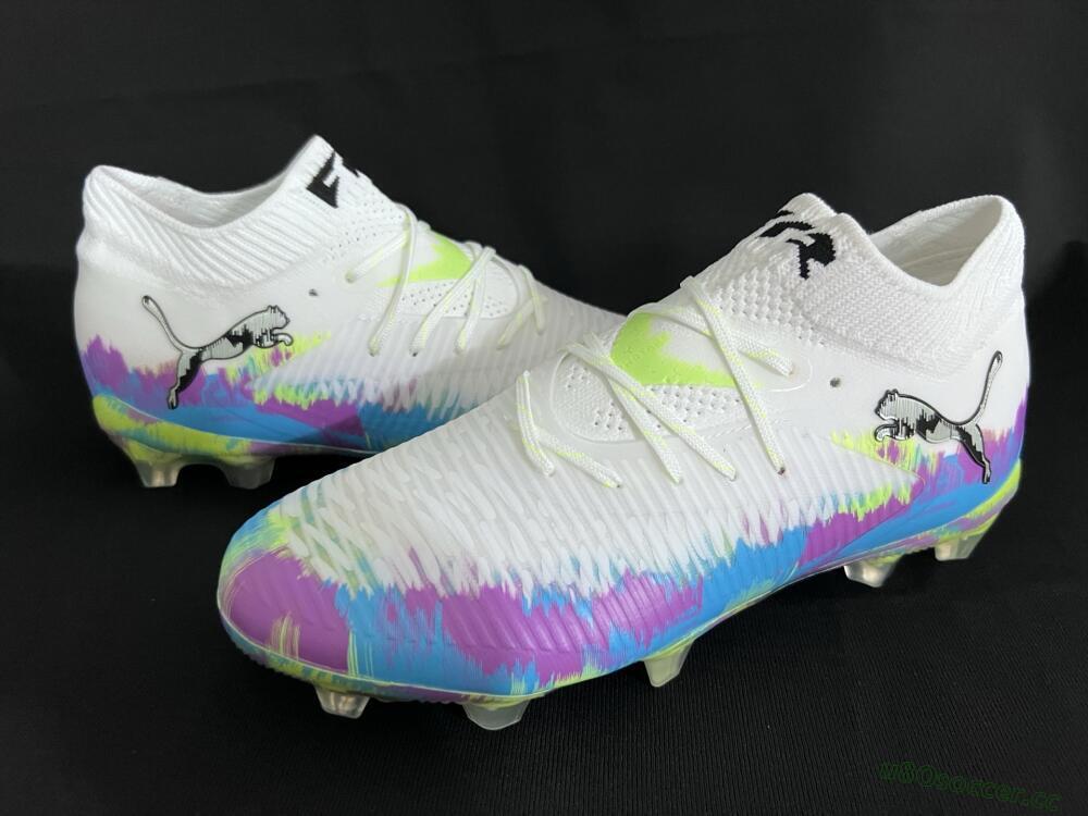 Men's Puma Future 8 Ultimate FG Firm Ground Low-Tops Football Boots - White/Blue/Yellow