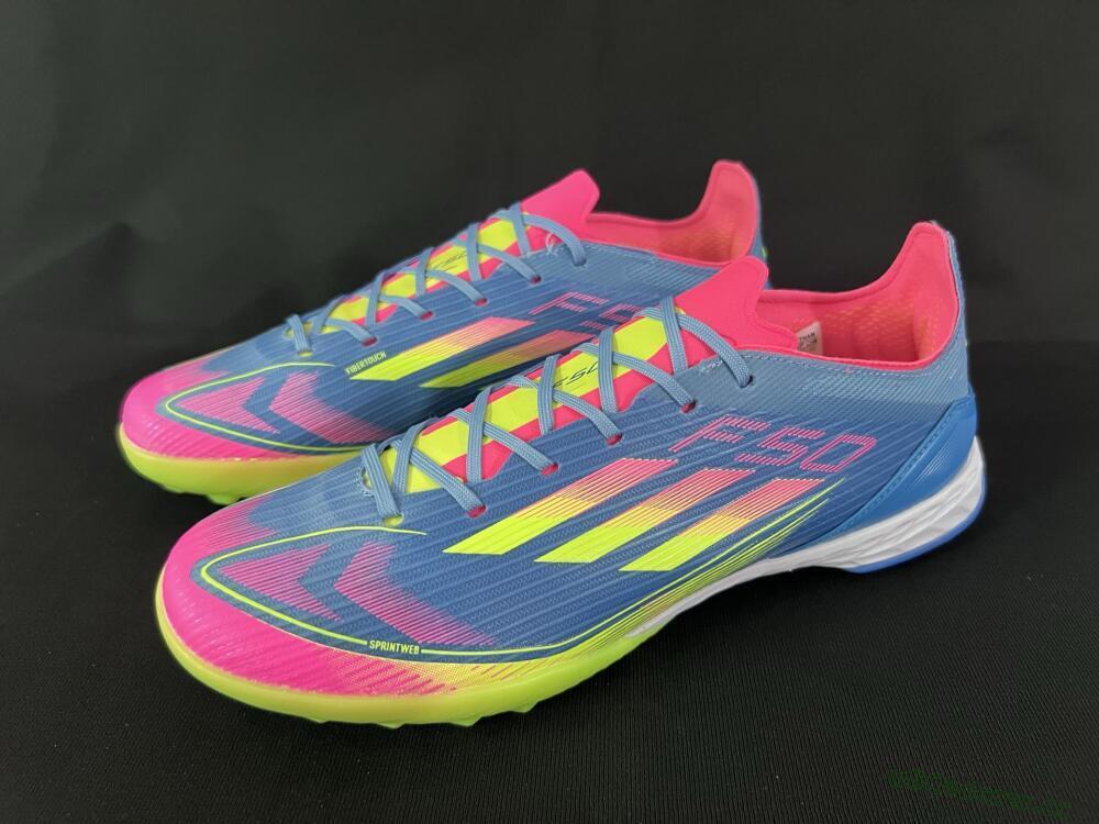 Men's Adidas F50 Pro TF Artificial Turf Low-Tops Football Shoes - Blue/Yellow/Pink