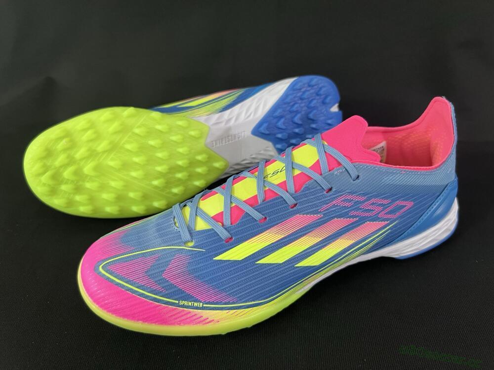 Men's Adidas F50 Pro TF Artificial Turf Low-Tops Football Shoes - Blue/Yellow/Pink