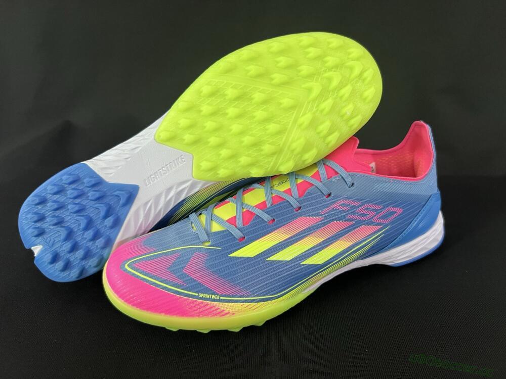 Men's Adidas F50 Pro TF Artificial Turf Low-Tops Football Shoes - Blue/Yellow/Pink