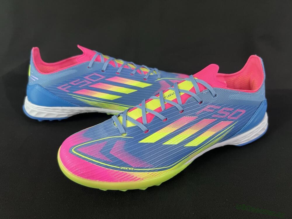 Men's Adidas F50 Pro TF Artificial Turf Low-Tops Football Shoes - Blue/Yellow/Pink