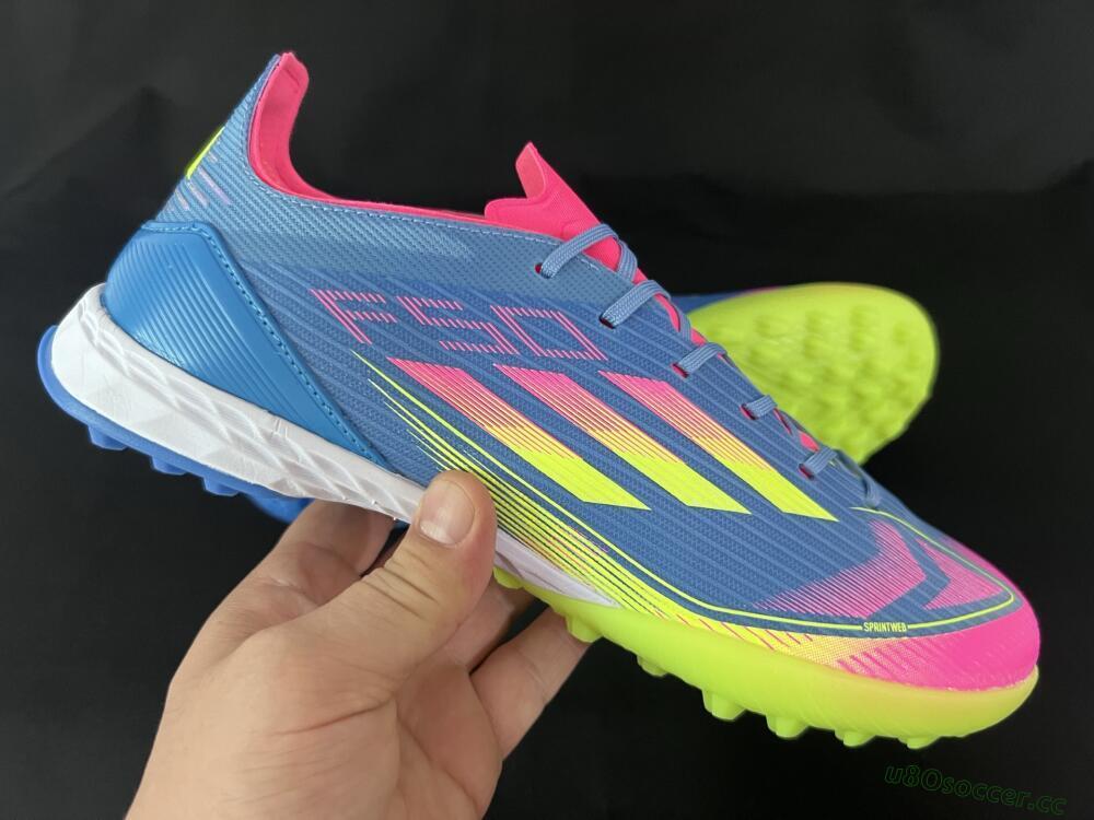 Men's Adidas F50 Pro TF Artificial Turf Low-Tops Football Shoes - Blue/Yellow/Pink