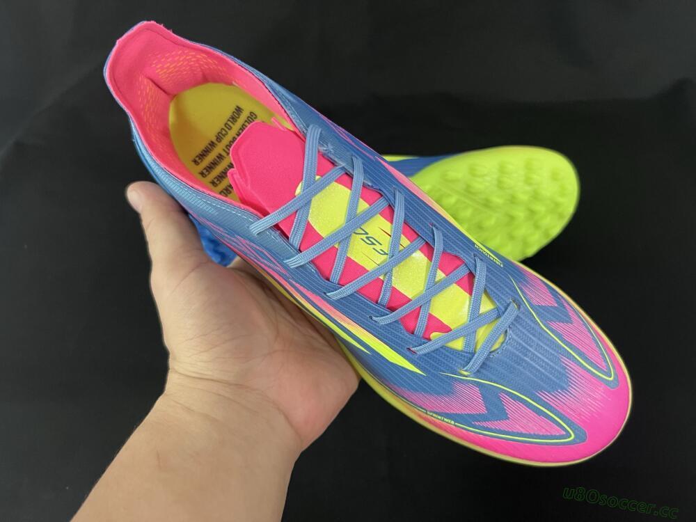 Men's Adidas F50 Pro TF Artificial Turf Low-Tops Football Shoes - Blue/Yellow/Pink