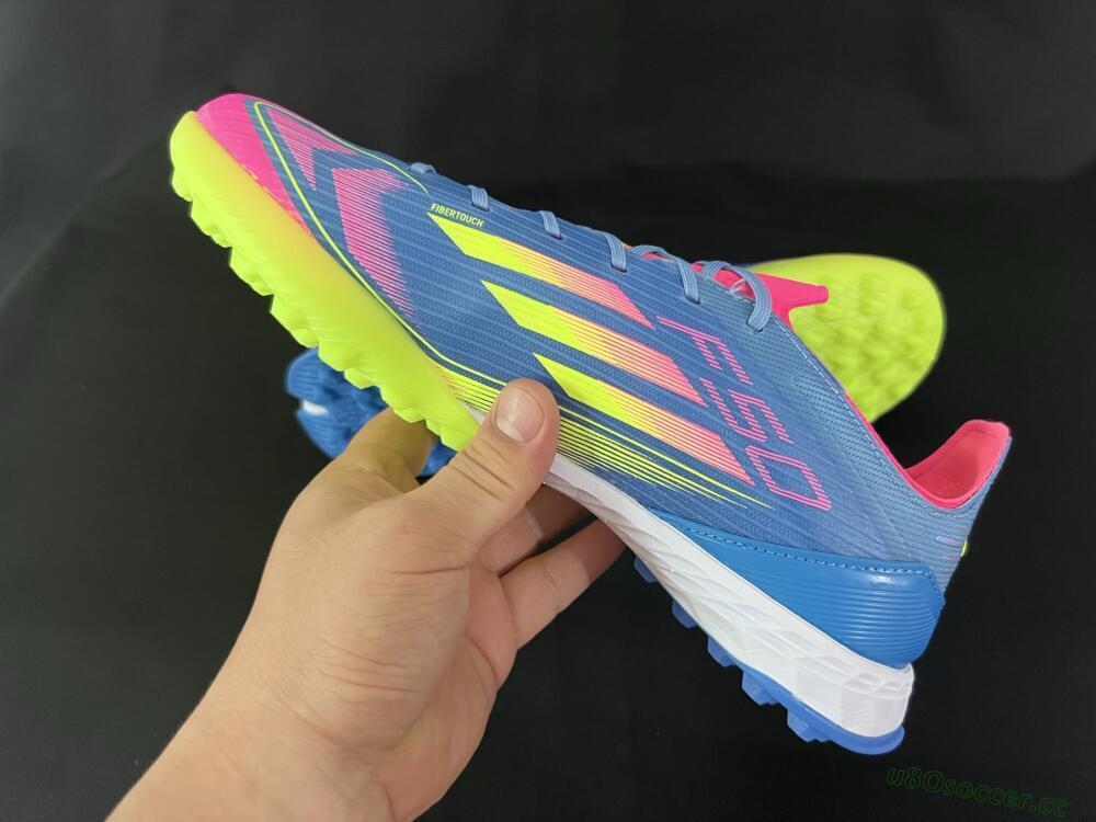 Men's Adidas F50 Pro TF Artificial Turf Low-Tops Football Shoes - Blue/Yellow/Pink