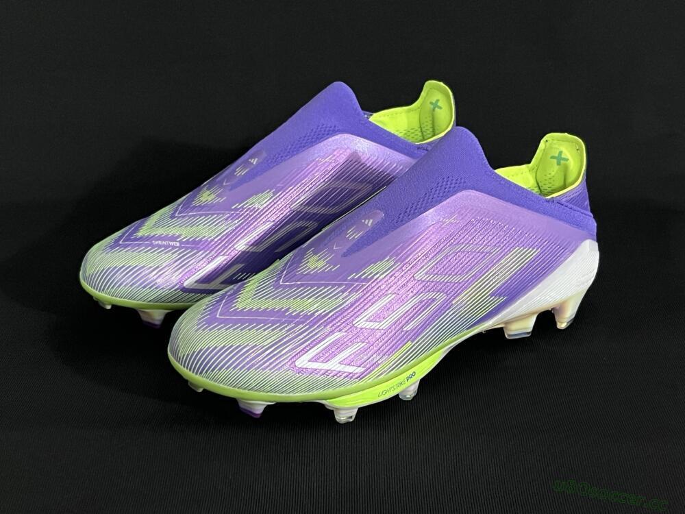 Unisex Adidas F50+ Lightstrike Pro Laceless FG Firm Ground Low-Tops Football Boots - Purple/Yellow/White