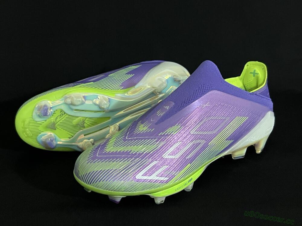 Unisex Adidas F50+ Lightstrike Pro Laceless FG Firm Ground Low-Tops Football Boots - Purple/Yellow/White