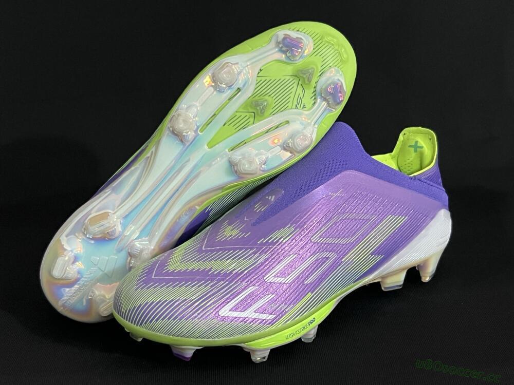Unisex Adidas F50+ Lightstrike Pro Laceless FG Firm Ground Low-Tops Football Boots - Purple/Yellow/White