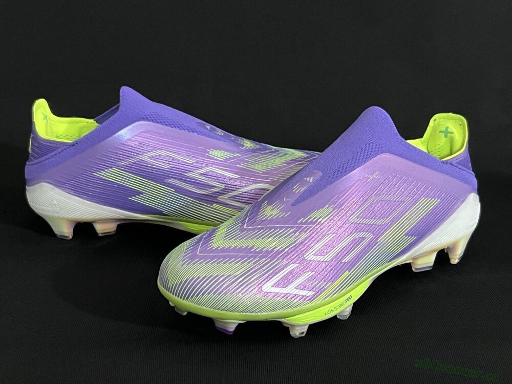 Unisex Adidas F50+ Lightstrike Pro Laceless FG Firm Ground Low-Tops Football Boots - Purple/Yellow/White