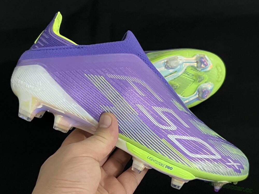 Unisex Adidas F50+ Lightstrike Pro Laceless FG Firm Ground Low-Tops Football Boots - Purple/Yellow/White
