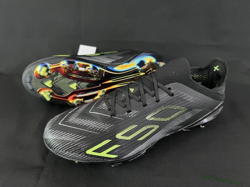 Unisex Adidas F50+ Lightstrike Pro FG Firm Ground Low-Tops Football Boots - Black/Silver/Yellow