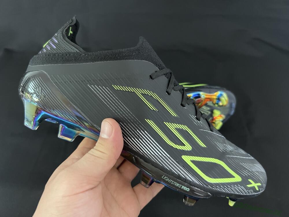 Unisex Adidas F50+ Lightstrike Pro FG Firm Ground Low-Tops Football Boots - Black/Silver/Yellow