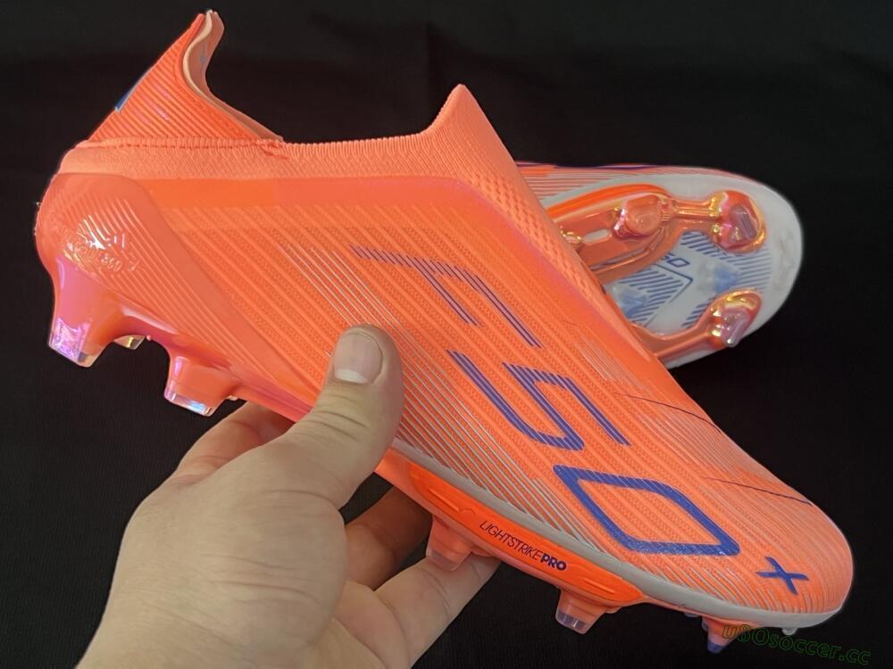 Men's Adidas F50+ Lightstrike Pro Laceless FG Firm Ground Low-Tops Football Boots - Red/Blue/Silver