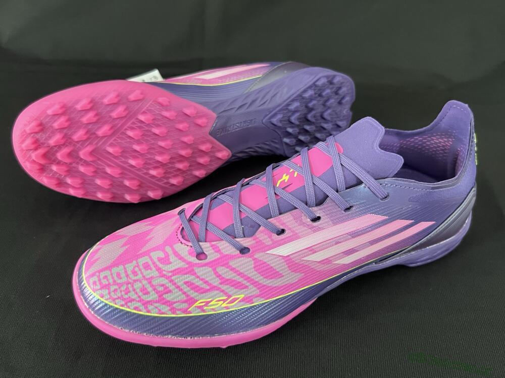 Unisex Adidas F50 Elite TF Artificial Turf Low-Tops Football Shoes - Pink/Purple/Yellow