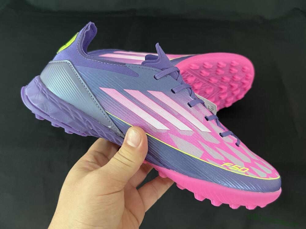 Unisex Adidas F50 Elite TF Artificial Turf Low-Tops Football Shoes - Pink/Purple/Yellow