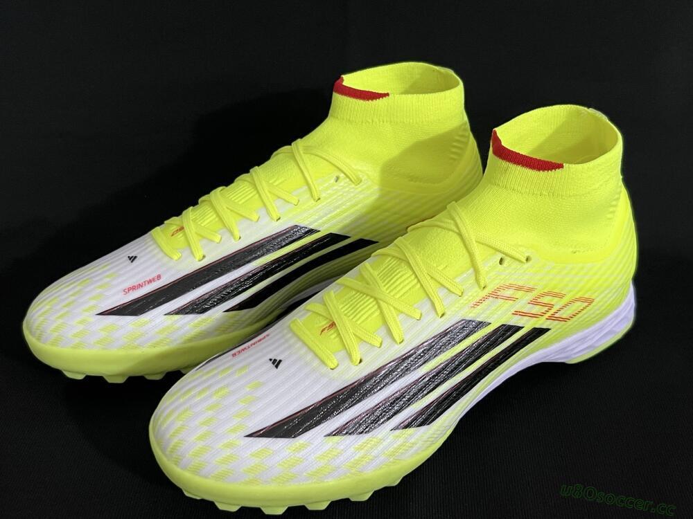 Men's Adidas F50 Elite Mid TF Artificial Turf High-Tops Football Shoes - Yellow/Black/Red