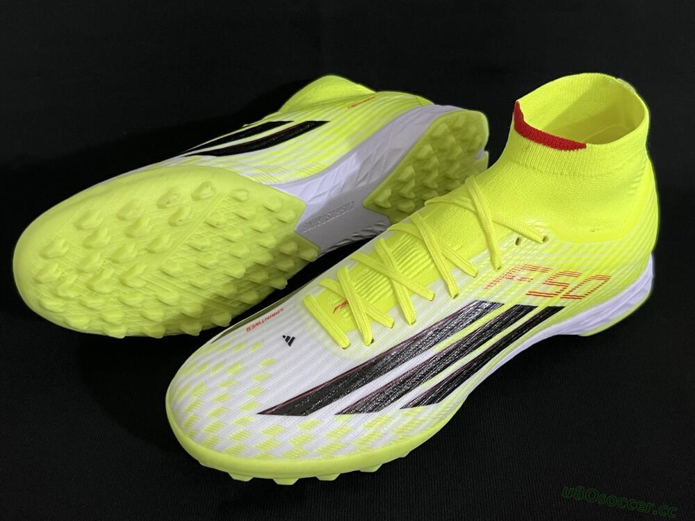 Men's Adidas F50 Elite Mid TF Artificial Turf High-Tops Football Shoes - Yellow/Black/Red