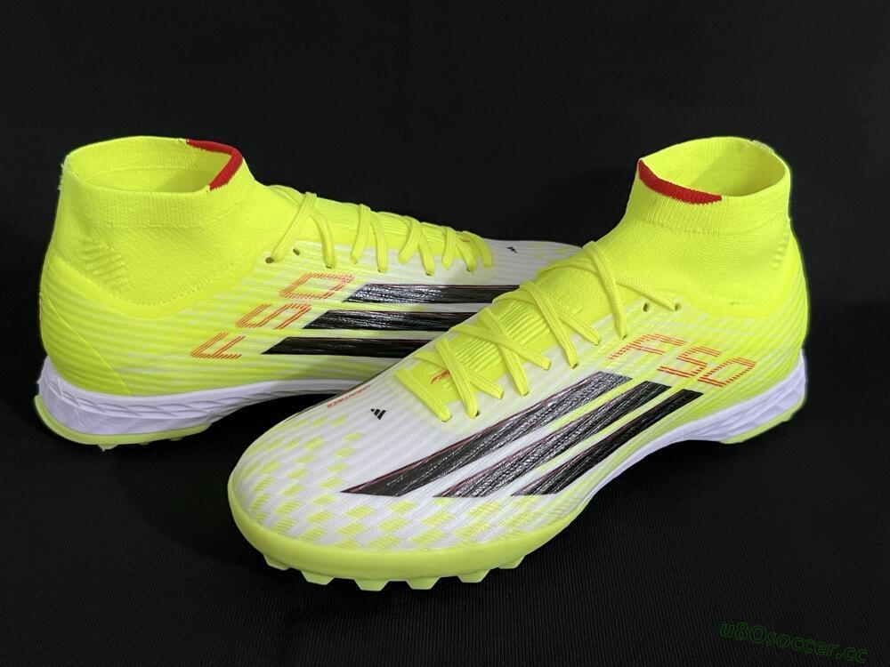 Men's Adidas F50 Elite Mid TF Artificial Turf High-Tops Football Shoes - Yellow/Black/Red