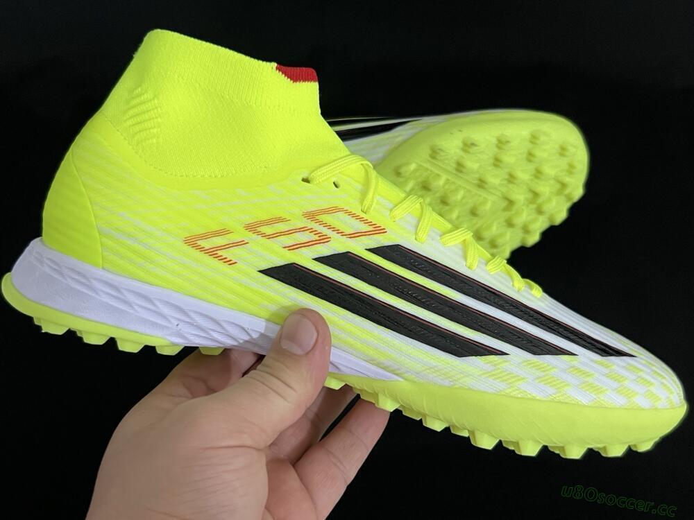 Men's Adidas F50 Elite Mid TF Artificial Turf High-Tops Football Shoes - Yellow/Black/Red