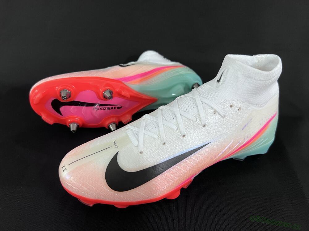 Men's Nike Air Zoom Mercurial Superfly 10 Elite SG Soft Ground High-Tops Football Boots - White/Jade/Pink
