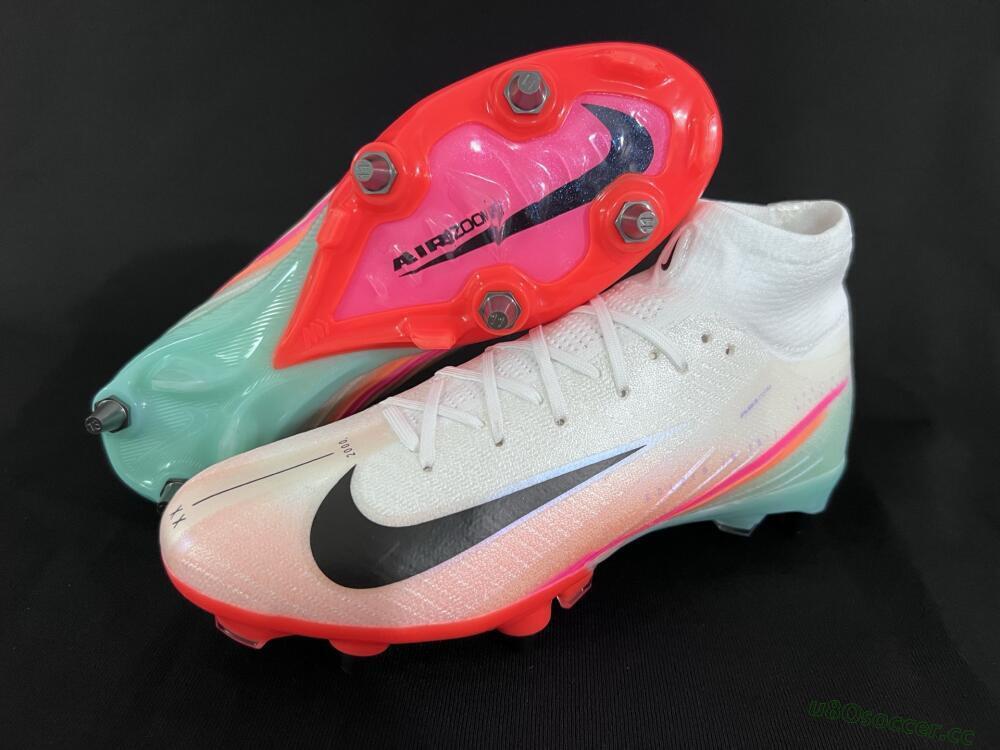 Men's Nike Air Zoom Mercurial Superfly 10 Elite SG Soft Ground High-Tops Football Boots - White/Jade/Pink