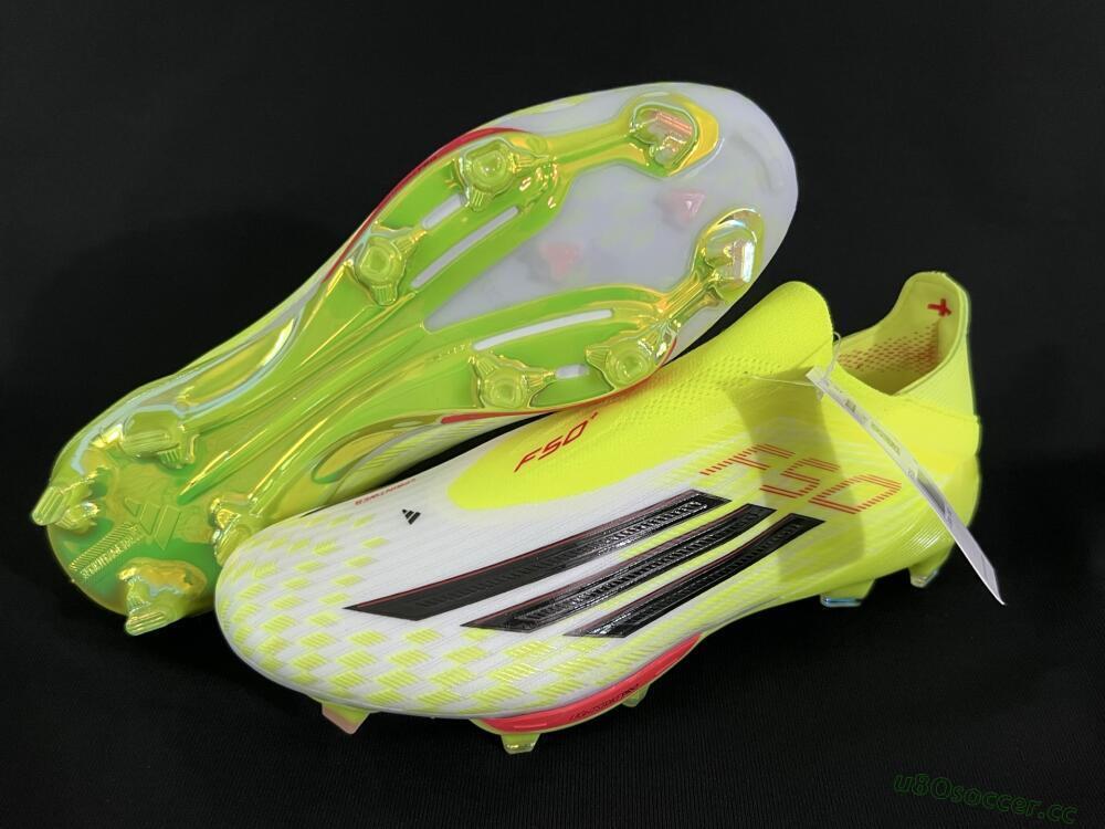 Men's Adidas F50+ Elite Lightstrike Pro Laceless FG Firm Ground Low-Tops Football Boots - Yellow/Black/Red