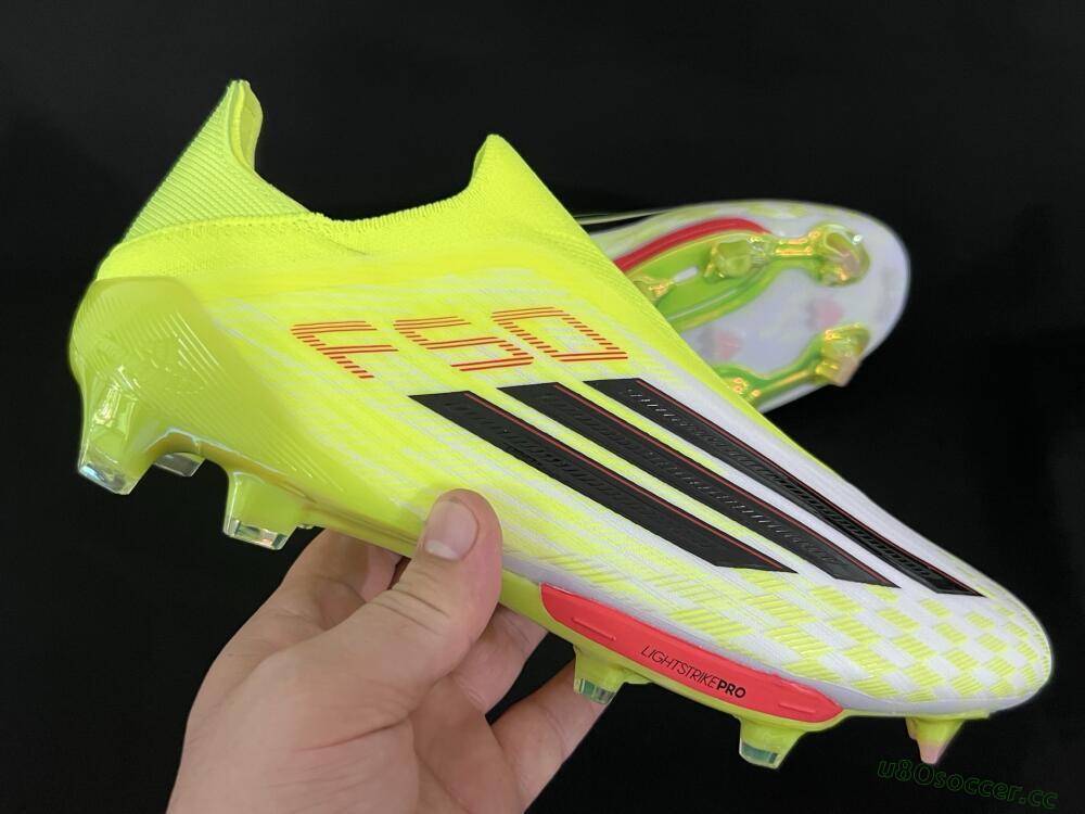 Men's Adidas F50+ Elite Lightstrike Pro Laceless FG Firm Ground Low-Tops Football Boots - Yellow/Black/Red