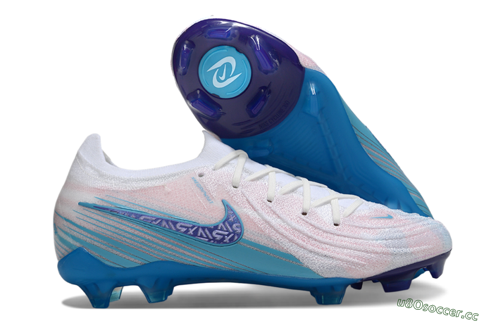 Men's Nike Phantom GX 2 Elite FG Firm Ground Low-Tops Football Boots - White/Pink/Blue 2