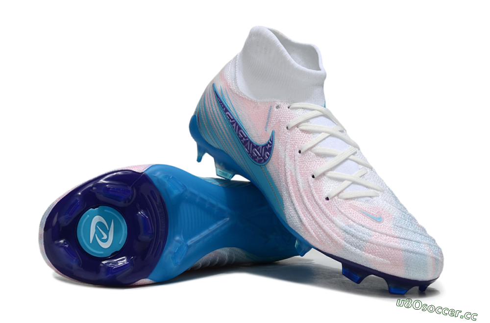Men's Nike Phantom Luna Elite FG Firm Ground High-Tops Football Boots - Pink/White/Blue 1