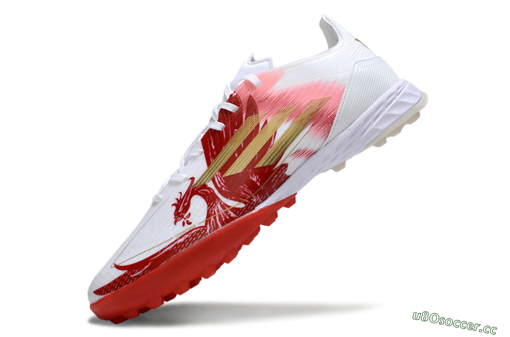Men's Adidas F50 Pro TF Artificial Turf Low-Tops Football Shoes - White/Red/Gold 5