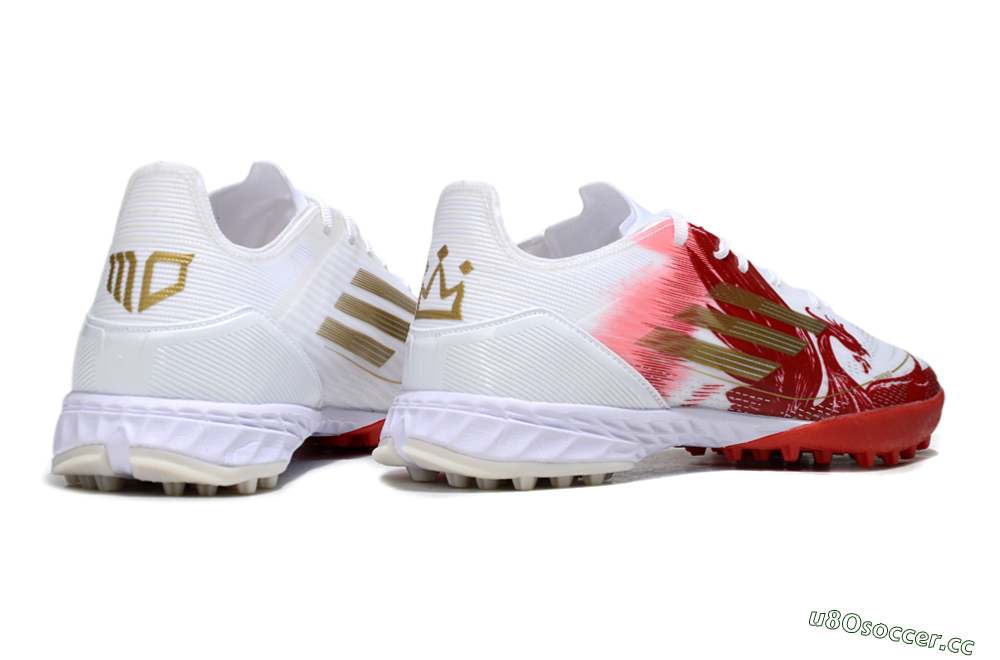 Men's Adidas F50 Pro TF Artificial Turf Low-Tops Football Shoes - White/Red/Gold 6