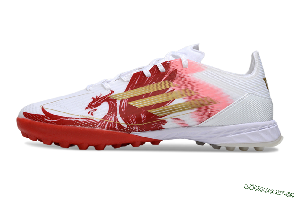 Men's Adidas F50 Pro TF Artificial Turf Low-Tops Football Shoes - White/Red/Gold 0