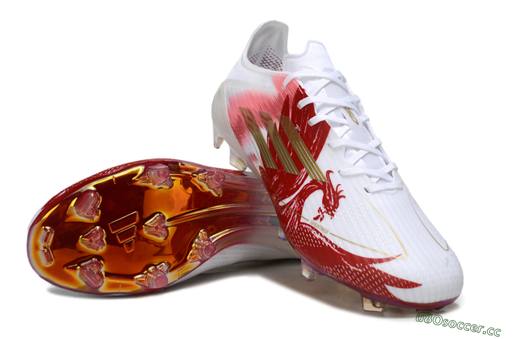 Men's Adidas F50 Pro FG Firm Ground Low-Tops Football Boots - White/Red/Gold 3